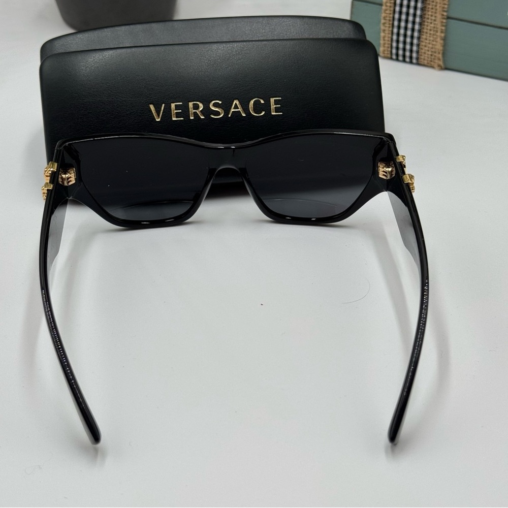 Versace Virtus Cat-Eye Sunglasses and Case in Black & Gold - Picture 4 of 11